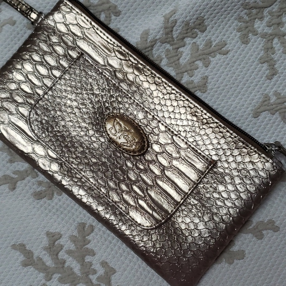 Sharif Faux Snake Print Metalic Gold Clutch Wristlet